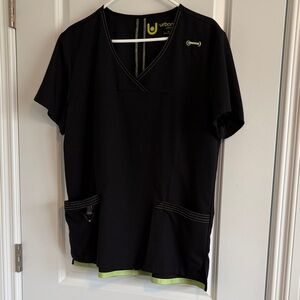 Urban Black Scrub Top with Green Accents